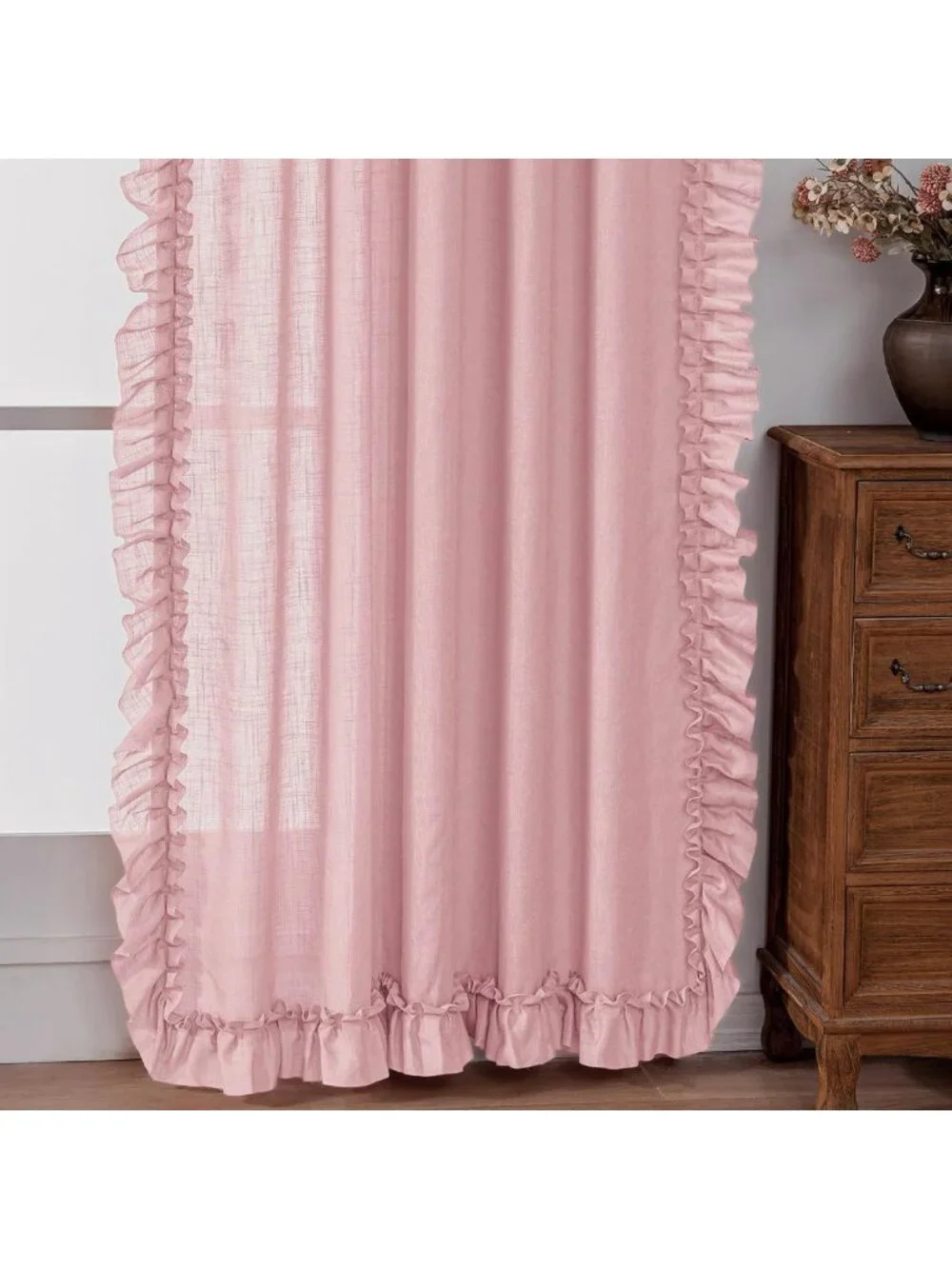 Blush Pink Ruffled Curtains, 47x84 Inch, 2 Panels, Rod Pocket, Farmhouse Decor